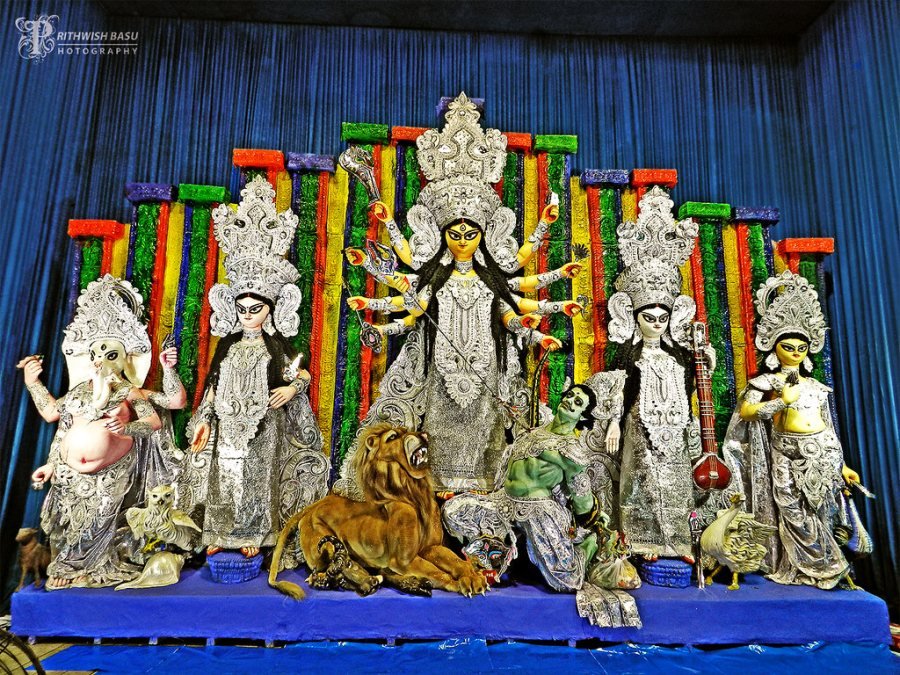 Goddess Maa Durga Murti in Metal Antique Gold Finish Decorative Showpiece - 20 cm (Metal, Gold)